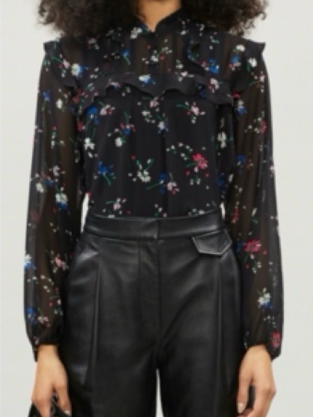 MAJE LETRA SHEER BLACK FLORAL TOP, SIZE FR 3/US L.
